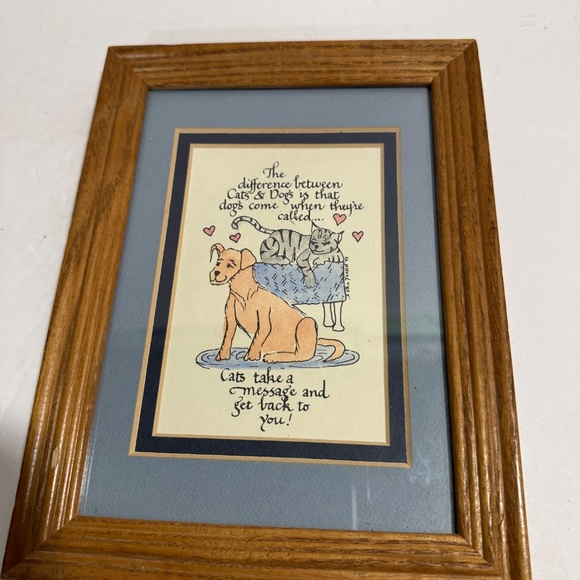 Laura Leide Framed Calligraphy Funny Dog and Cat. Picture Ready to Hang Small Si - Picture 4 of 8